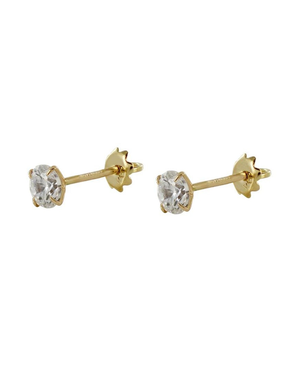 Broqueles redondos de oro 14 K con acabado brillante zirconia 6