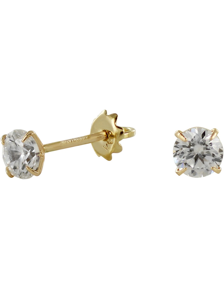 Broqueles redondos de oro 14 K con acabado brillante zirconia 8