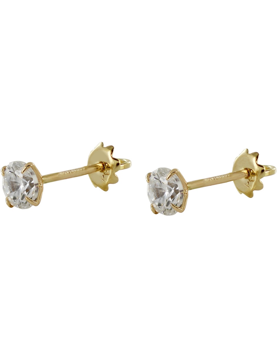 Broqueles redondos de oro 14 K con acabado brillante zirconia 9