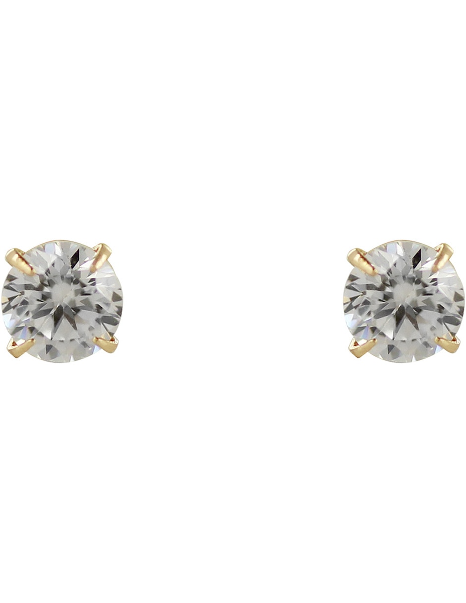 Broqueles redondos de oro 14 K con acabado brillante zirconia 10