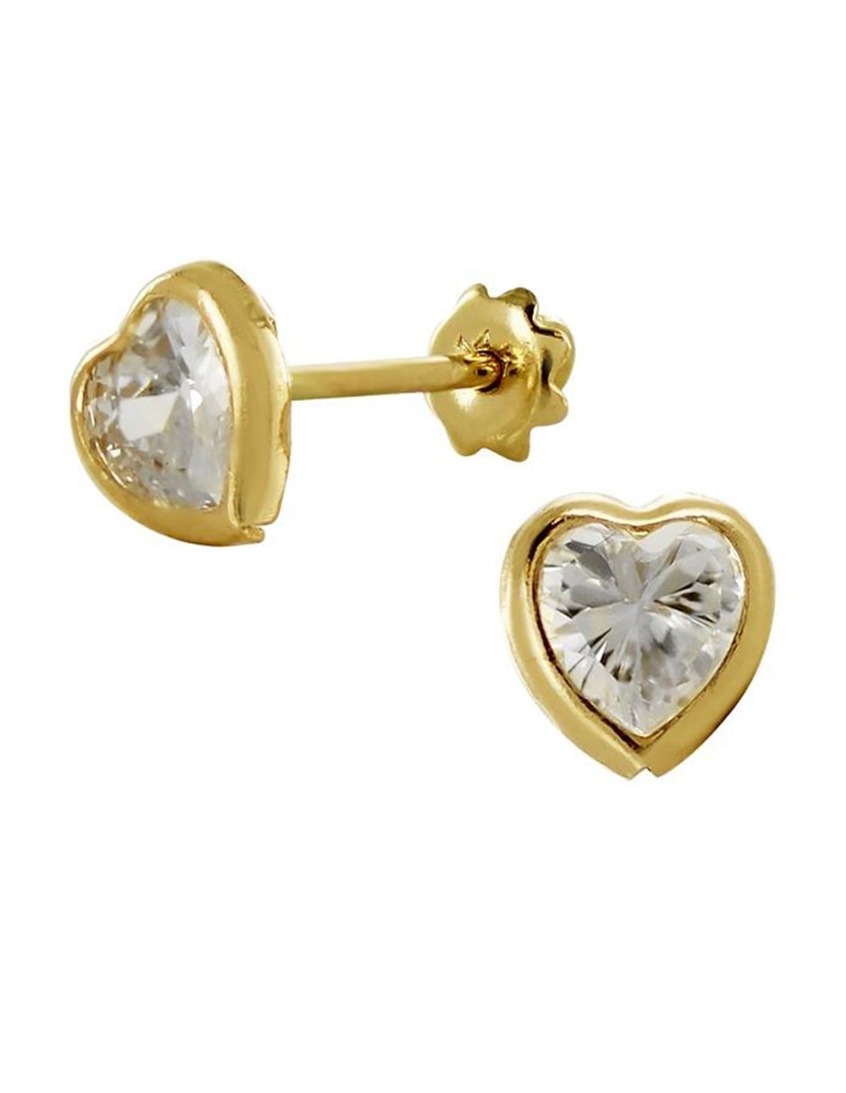 Broqueles de corazón de oro 14 K con acabado brillante zirconia