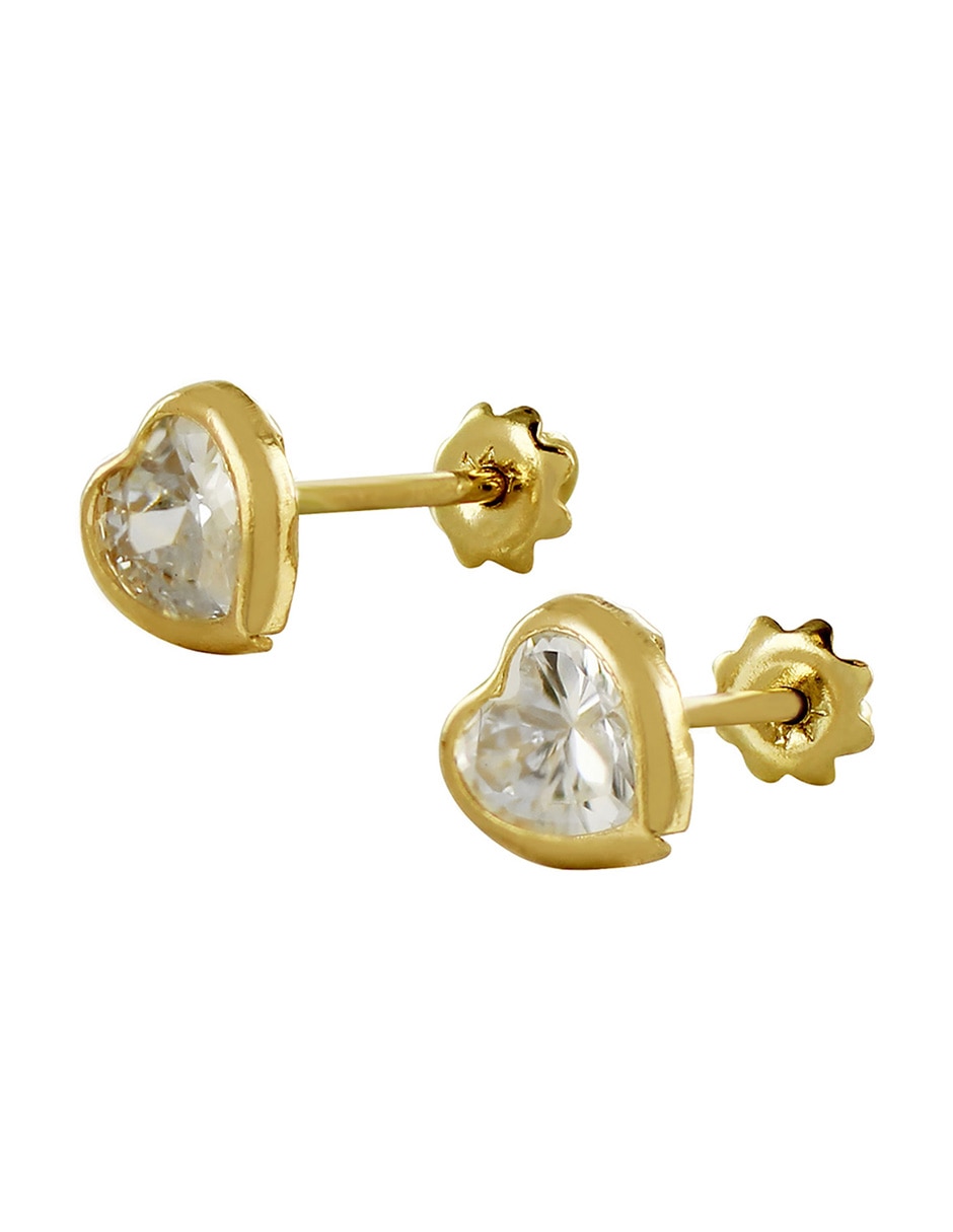 Broqueles de corazón de oro 14 K con acabado brillante zirconia 6