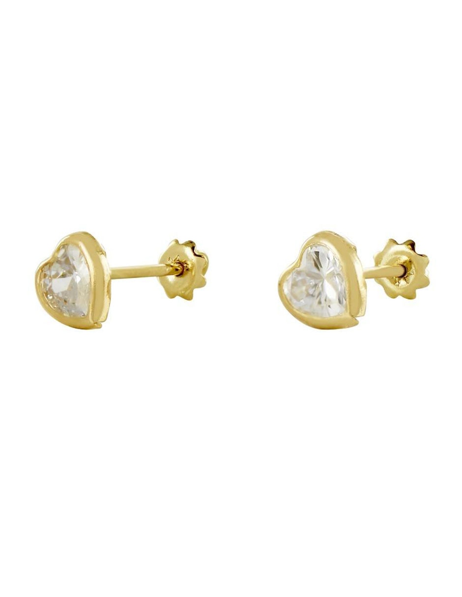 Broqueles de corazón de oro 14 K con acabado brillante zirconia 12
