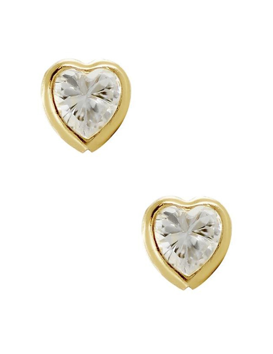 Broqueles de corazón de oro 14 K con acabado brillante zirconia 13