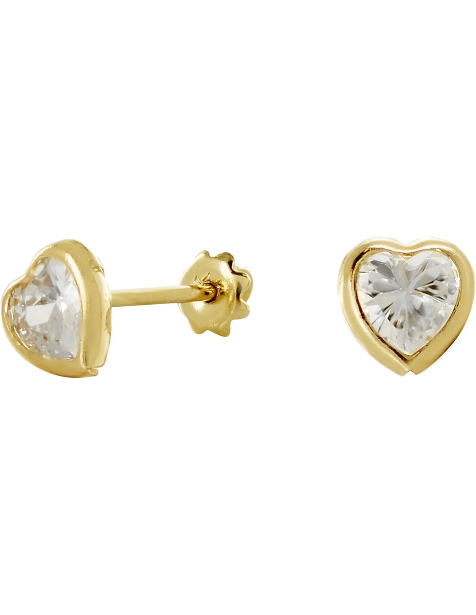 Broqueles de corazón de oro 14 K con acabado brillante zirconia 14