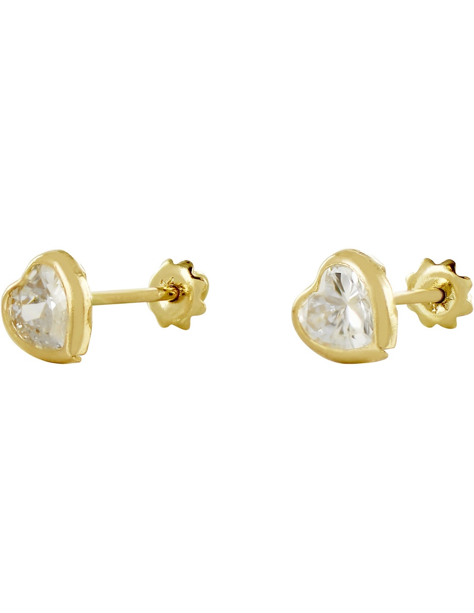 Broqueles de corazón de oro 14 K con acabado brillante zirconia 15