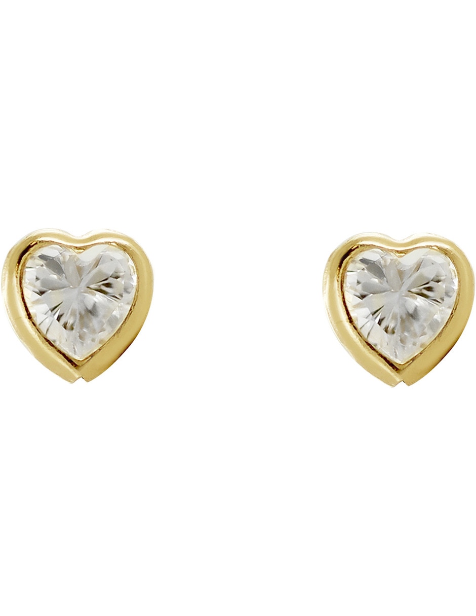 Broqueles de corazón de oro 14 K con acabado brillante zirconia 16